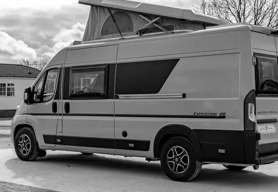 A Pearman Briggs campervan with the roof raised
