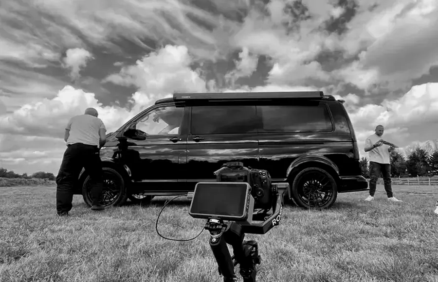 An AMW Media camera rig set up on location for a client shoot